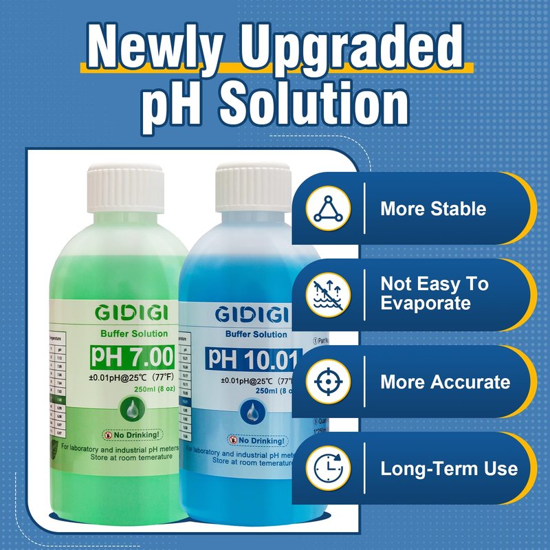 pH Meter Calibration Solution Kit,Includes pH 7.00, 10.01 and Electrode Protection,pH Calibration Buffer 250ml*2,Probe KCL Storage 30ml*1, pH Meter Accessories