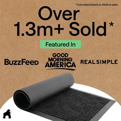 GORILLA GRIP 100% Waterproof Doormat - All-Season WeatherMAX, Stain & Fade Resistant, 58x34, Black Maze