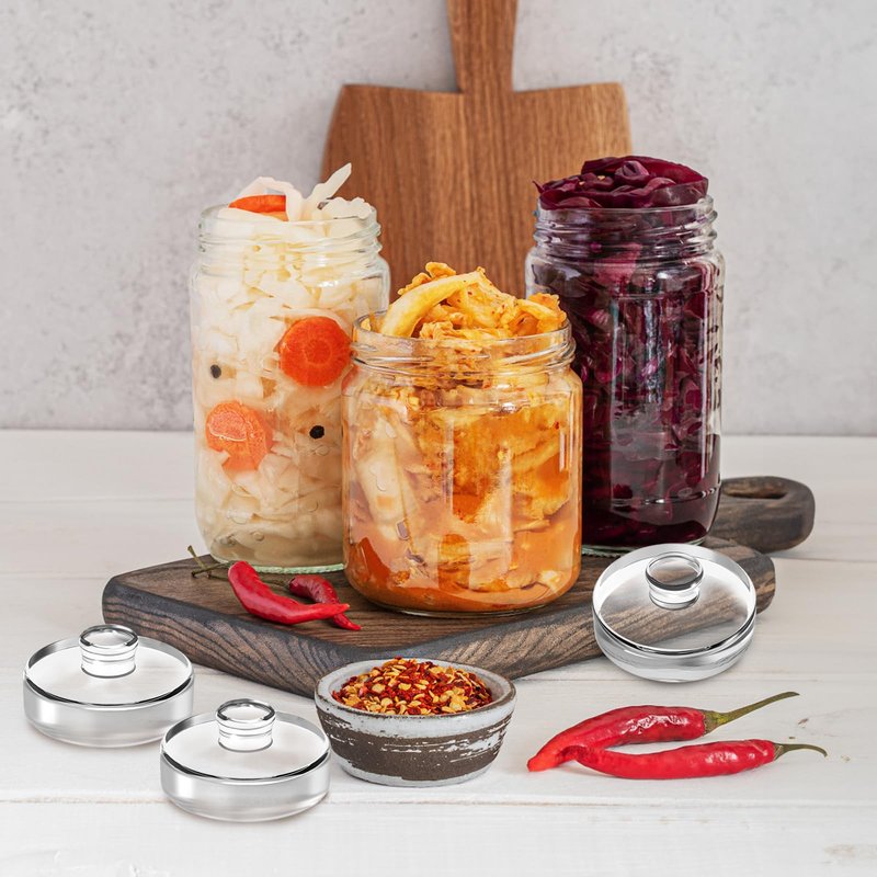 Jucoan 9 Pack Glass Fermentation Weights with Easy Grip Handle, Heavy Glass Fermenting Weights for Wide Mouth Mason Jars, Fermenting Lid Kit Pickling Weights for Kimchi, Sauerkraut, Dishwasher Safe