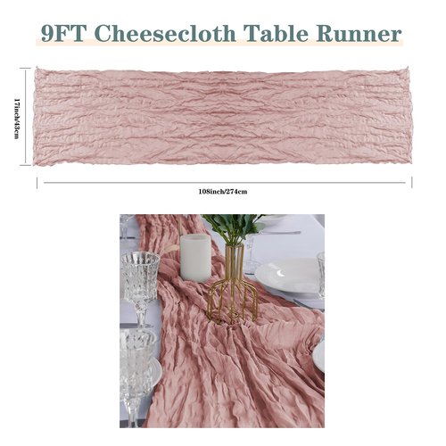 flohar 6 Pack Cheesecloth Table Runner 9ft,17 x 108 inch Gauze Table Runner Rustic Romantic Wedding Runner for Wedding Bridal Shower Fall Decoration,Dusty Pink