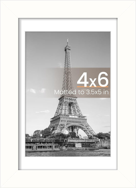Upsimples 4x6 Picture Frame - Versatile Display for 3.5x5 or 4x6 Photos | White, 1 Pack