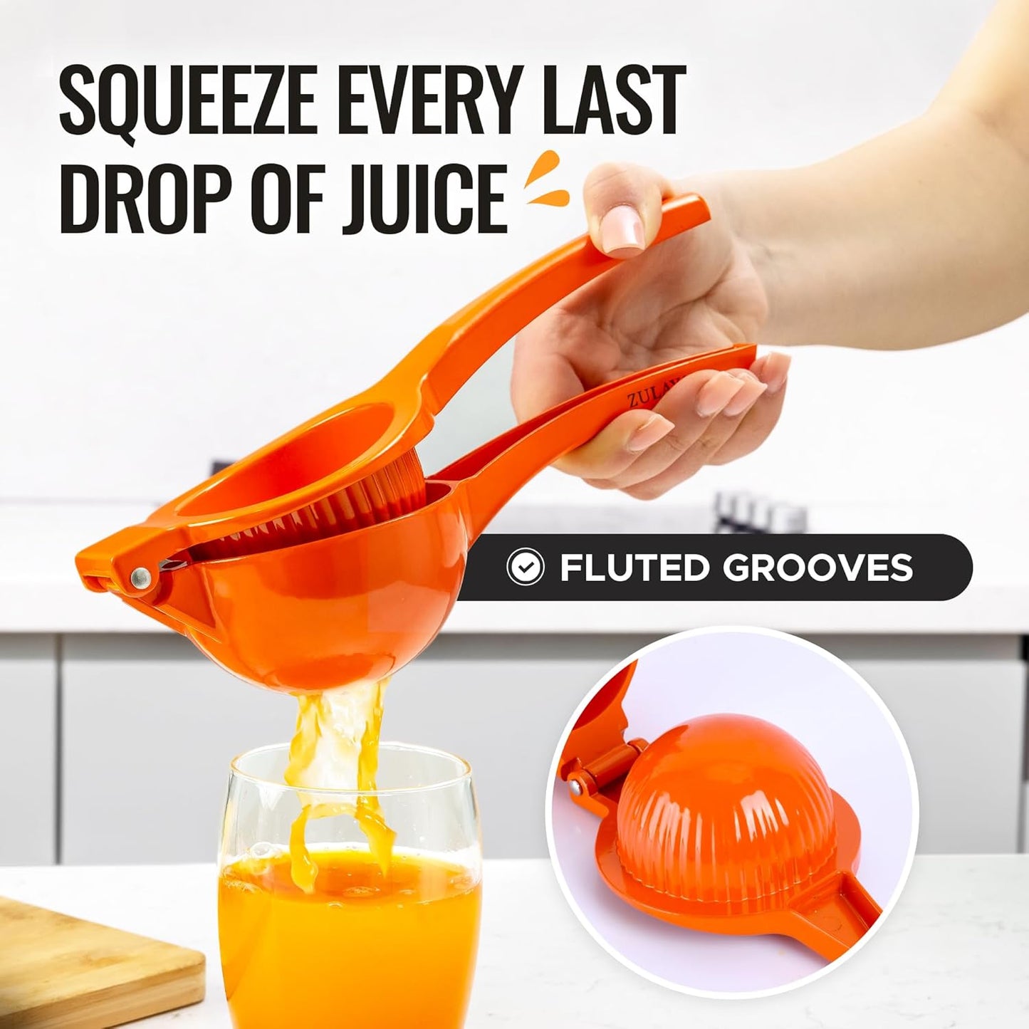 Zulay Kitchen Premium Metal Orange Squeezer - Heavy-Duty Citrus Juicer for Maximum Juice Extraction | Ergonomic & Dishwasher Safe (Orange)