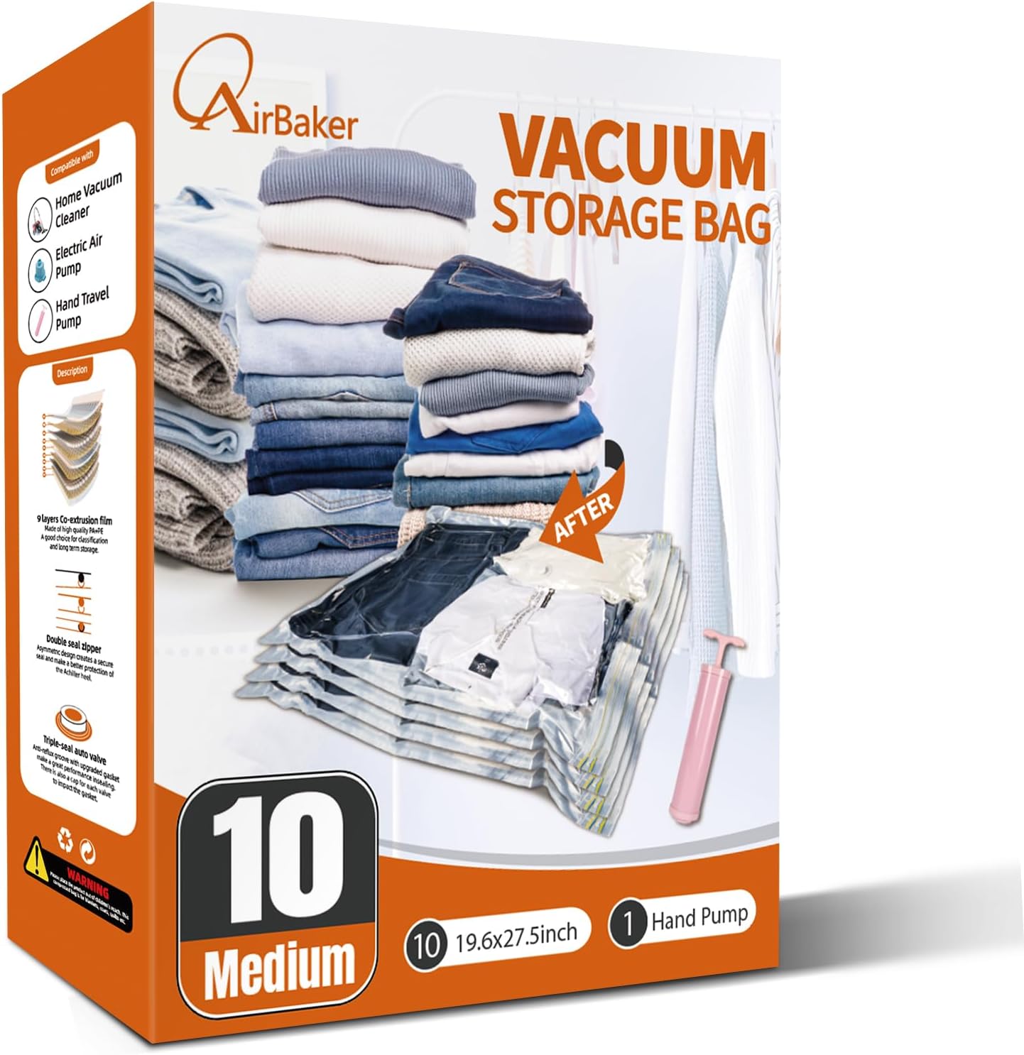 Skiennix Vacuum Storage Bags - Space Saver for Clothing, Bedding & Memory Foam | Medium Size