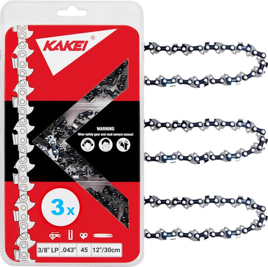 KAKEI 12-Inch Chainsaw Chain - 3/8" LP Pitch, .043" Gauge, 45 Drive Links | Fits Dewalt & Kobalt