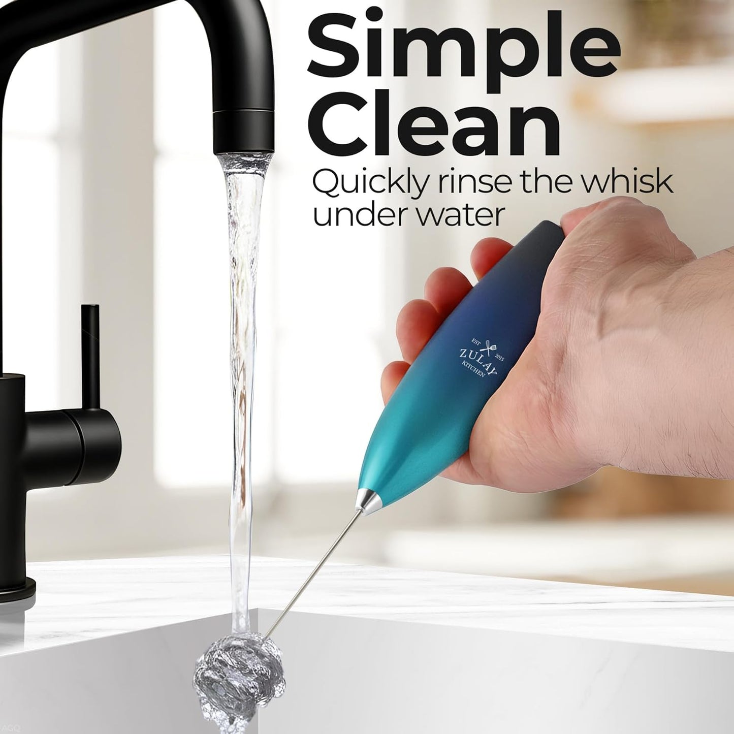 Zulay Kitchen Tornado Triple Whisk Milk Frother - Handheld Foam Maker for Coffee & Lattes | Includes 4 Duracell Batteries - Sea Depth