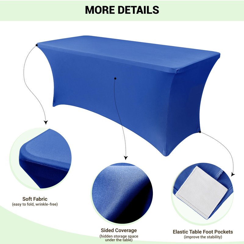 Obstal Spandex Table Cover 6ft Fitted Tablecloth Rectangular - Stretch Rectangle Folding Table Cloth for Birthday Party Wedding Banquet, Royal Blue, 72L x 30W Inch