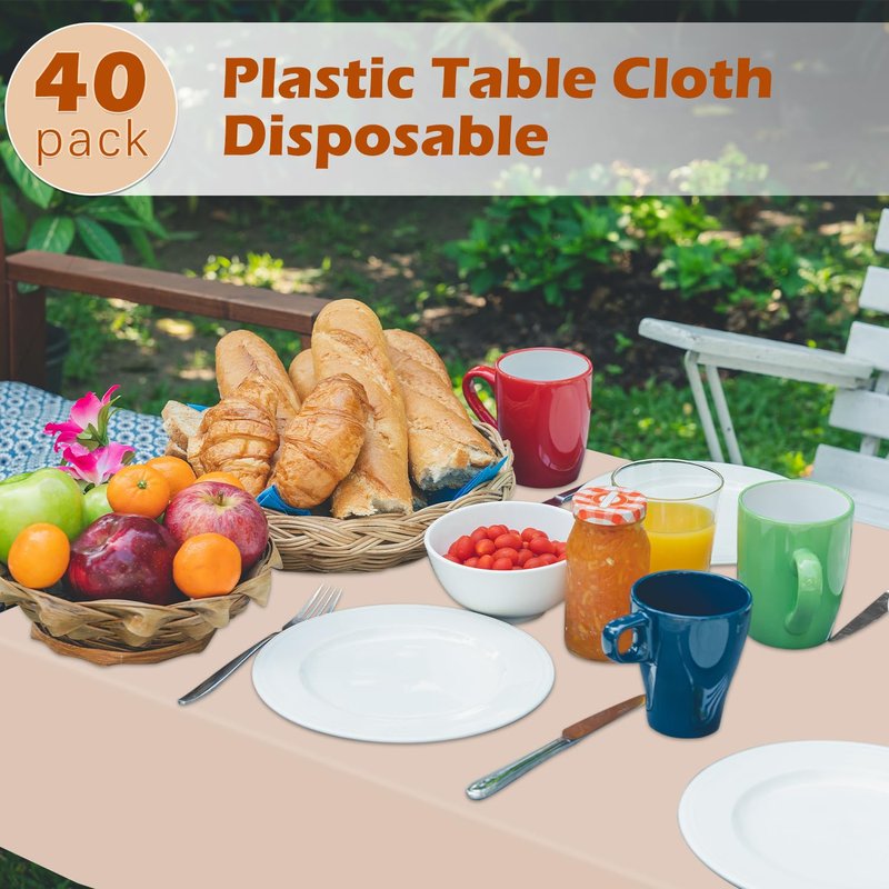 Kongdaoth 40 Pack Red Plastic Tablecloth Disposable Tablecloths 54"x 108" Rectangle Plastic Table Cover Disposable Table Cloth for Party