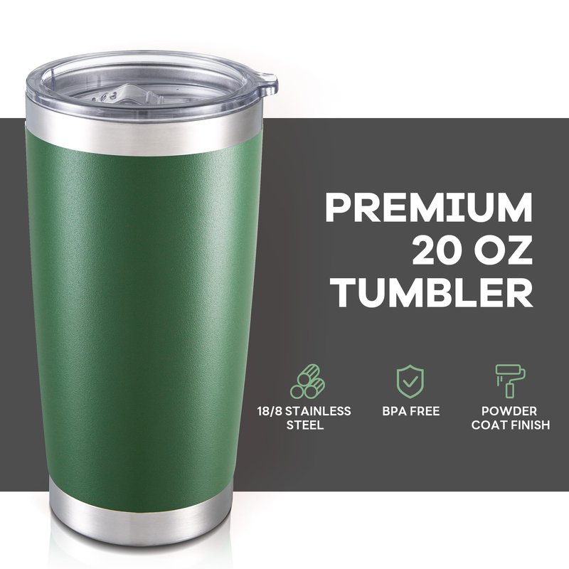 Orebigo 20 oz Tumbler with Lid Stainless Steel Double Wall Vacuum Insulated Tumblers Powder Coated Cups Travel Mug Keep Drinks Cold and Hot, Dark Green