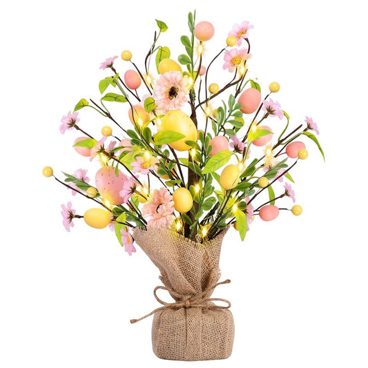 Easter Decorations, Pre-Lit Easter Egg Tree Tabletop Decor with Delicate Ornaments, for Home Easters Party Wedding Holiday Spring Summer Kitchen Dining Table Decor (Pink)