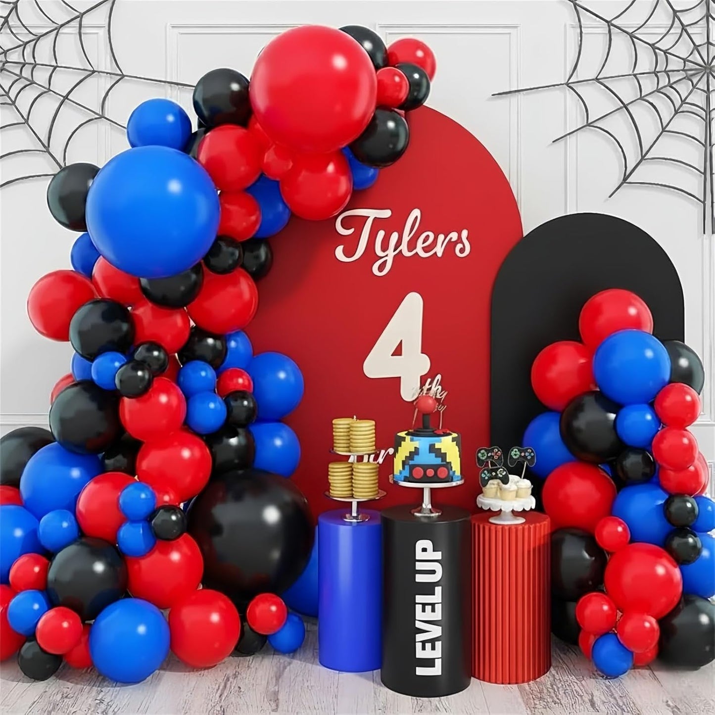 Skiennix Balloon Arch Garland Kit - 101 Pcs Matte Red, Black & Royal Blue Latex Balloons | Halloween & Birthday Party Decor