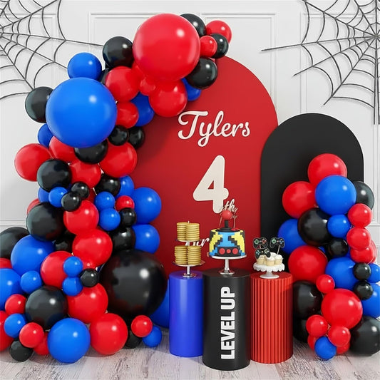 Skiennix Balloon Arch Garland Kit - 101 Pcs Matte Red, Black & Royal Blue Latex Balloons | Halloween & Birthday Party Decor