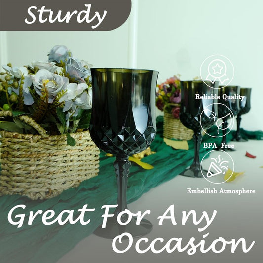 LEYIQU Plastic Wine Glasses, Plastic Goblets Vintage Style Cordial Unbreakable Drinking Glasses, Reusable Drinkware for Wedding Reception, Grand Event Party Supplies (48, Black)