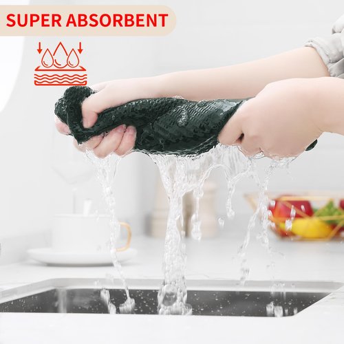 Homaxy 100% Cotton Waffle Weave Kitchen Dish Towels, Ultra Soft Absorbent Quick Drying Cleaning Towel, 13 x 28 Inches, 6-Pack, Blackish Green