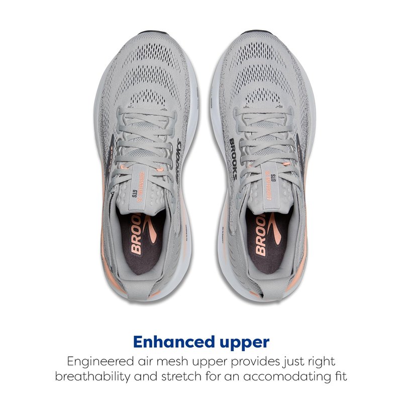 Brooks Women’s Adrenaline GTS 25 Supportive Running & Walking Shoe - Grey/Blackened Pearl/Coral - 8.5 Medium