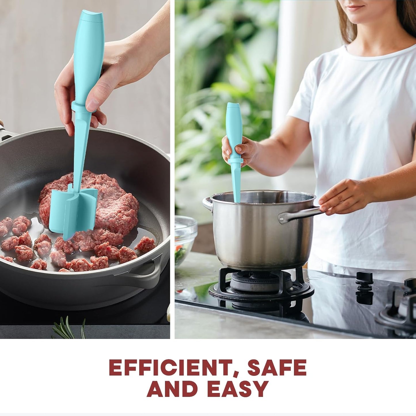 Meat Chopper - Skiennix Premium Heat Resistant Hamburger Smasher for Ground Beef & Turkey - Aqua