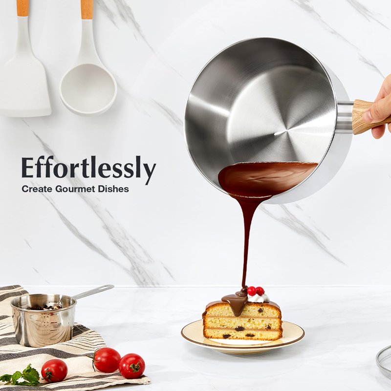 KOCH SYSTEME CS Stainless Steel Saucepan, 2 Quart Saucepan with Lid & Heat-resistant Bakelite Handle, Tri-ply Bottom Steel Sauce Pan with Lid, Induction Ready, Stainless Steel Pot 2QT