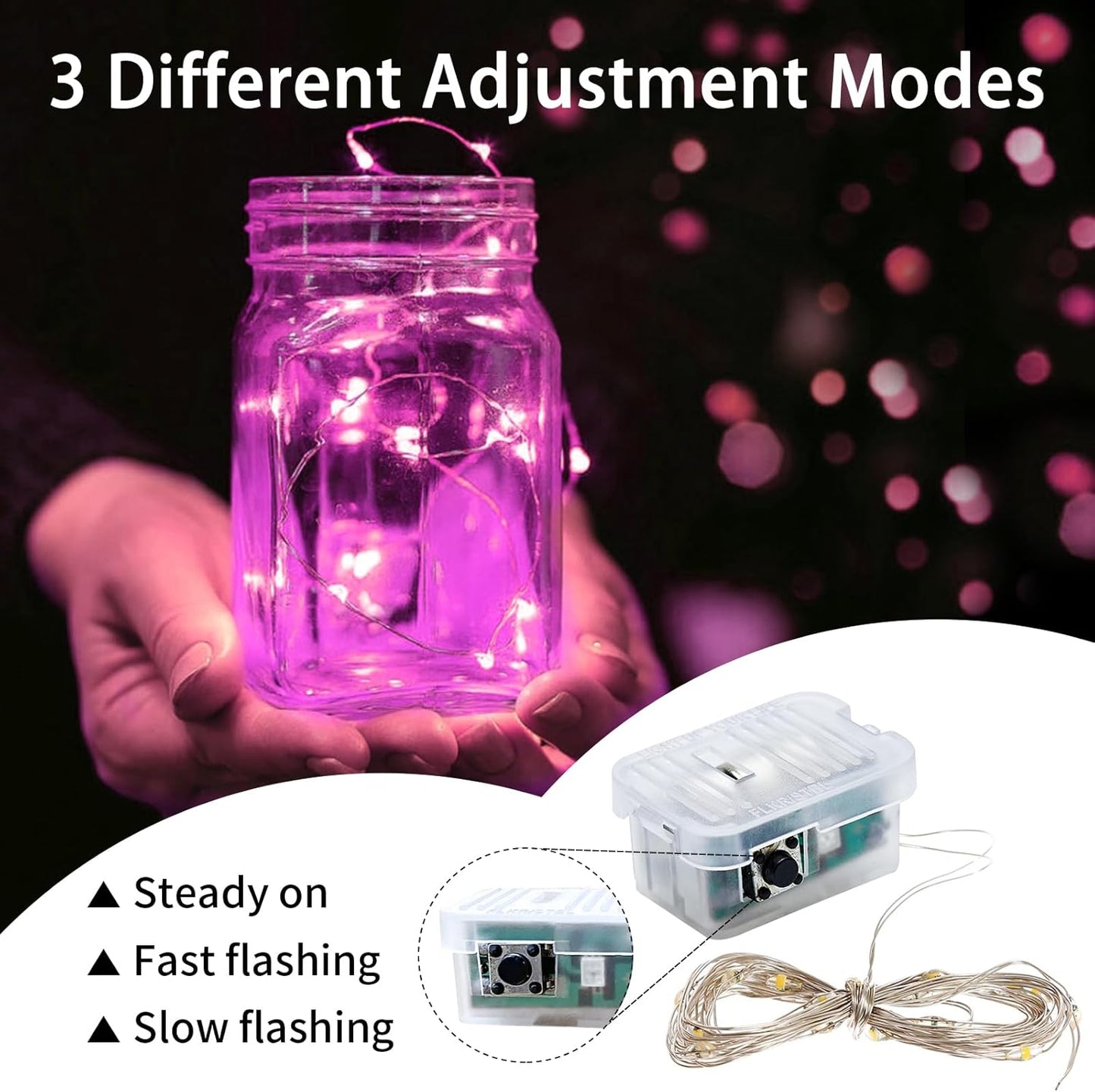 Skiennix 12-Pack Pink Fairy Lights - 7Ft 20 LED Twinkle String Lights | Battery Operated & Waterproof for Parties, Weddings, and Decor
