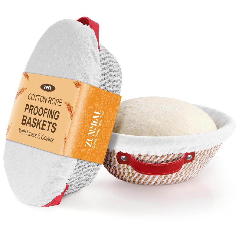 zunmial Banneton Bread Proofing Basket,9/10inch Round & Oval Cotton Rope Sourdough Proofing Basket with Liners & Covers,for Bread Making Baking Fermentation (2 Pack)