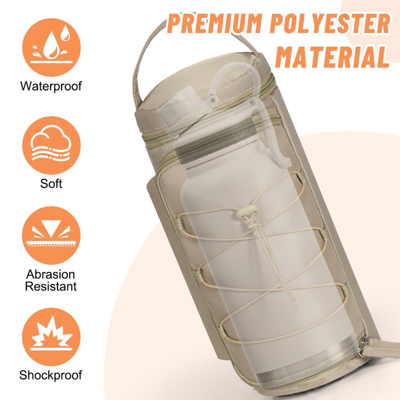 Nuovoware Small Sling Backpack, Sling Bag 25oz/32oz/40oz/50oz Water Bottle Carrier with Zippered Cap, 2 Pockets, Adjustable Shoulder Strap Carrier for Walking Traveling, Camel