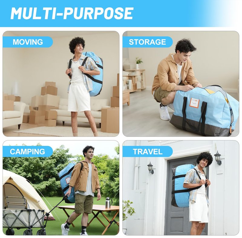6 Pack Large Moving Bags, 115lb Capacity Heavy Duty Packing Bags with Internal Compression Straps, Storage Bag with Zippers and Strong Handles, Alternative to Moving Boxes -103L,Clear and Black