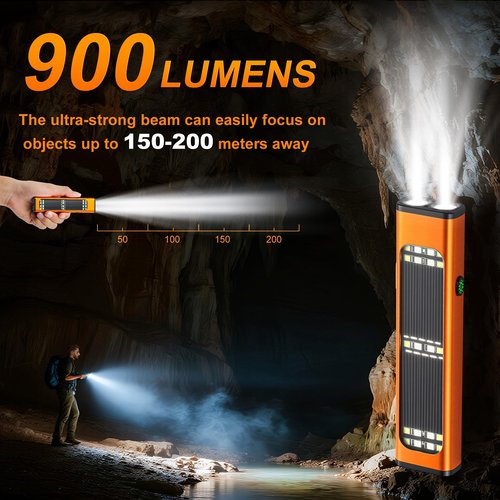 Ciwuzxs Solar/Rechargeable Flat Flashlights, 900 Lumens EDC Tactical Flashlight, Multi Function LED Small Flashlight, 7 Modes IP65 Waterproof for Home, Camping,and Emergency Use (Orange)