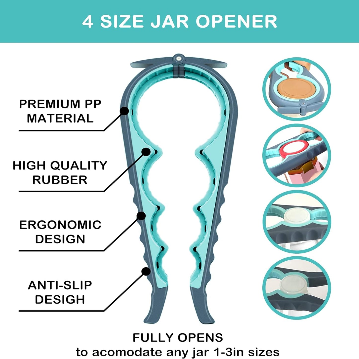 Skiennix Jar Opener - 5-in-1 Multi-Function Lid Opener for Seniors with Arthritis | Non-Slip Grip Pad (Blue)