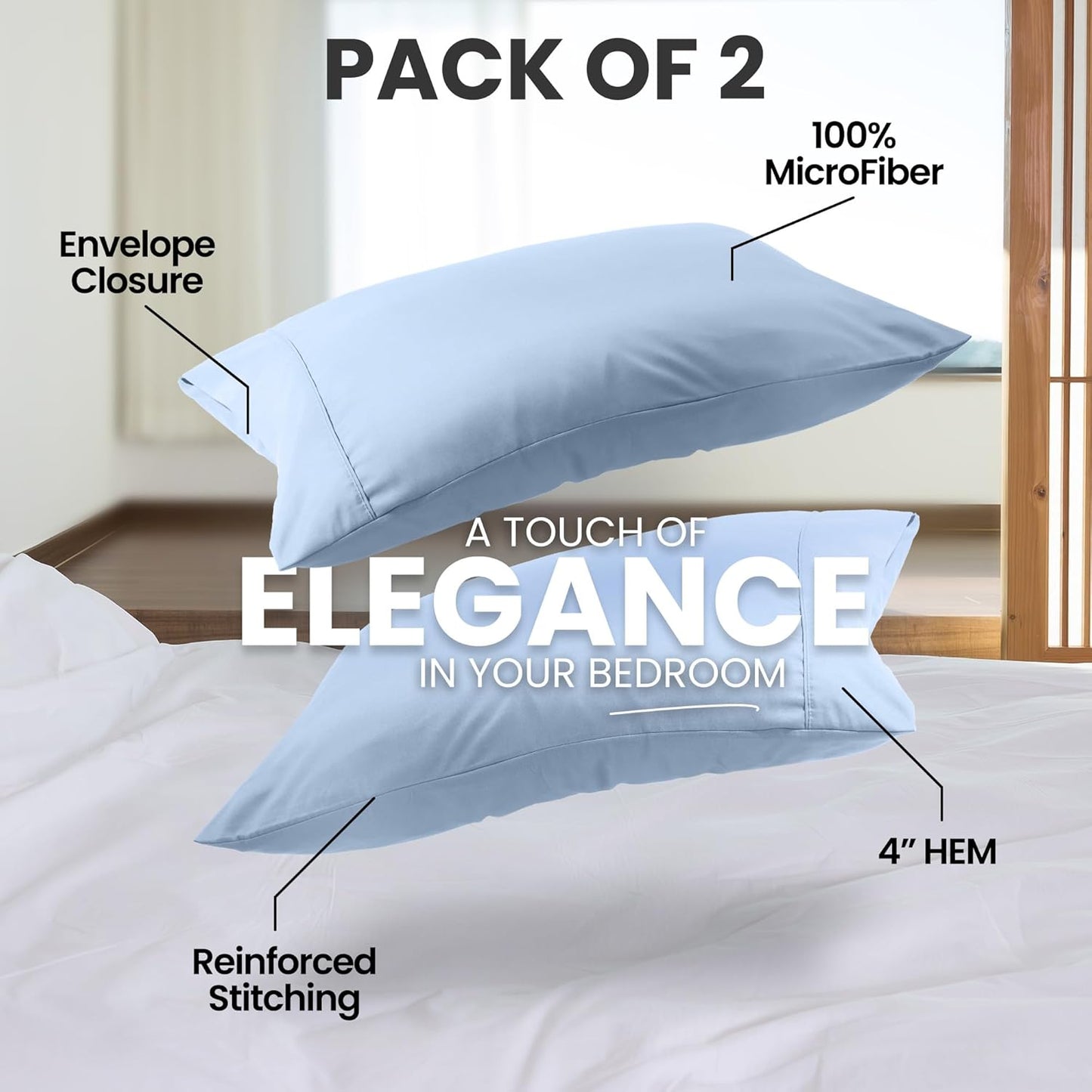 Utopia Bedding Queen Pillow Cases - Soft Brushed Microfiber - Fade Resistant | 20 x 30 Inches, Ice Blue - 2 Pack