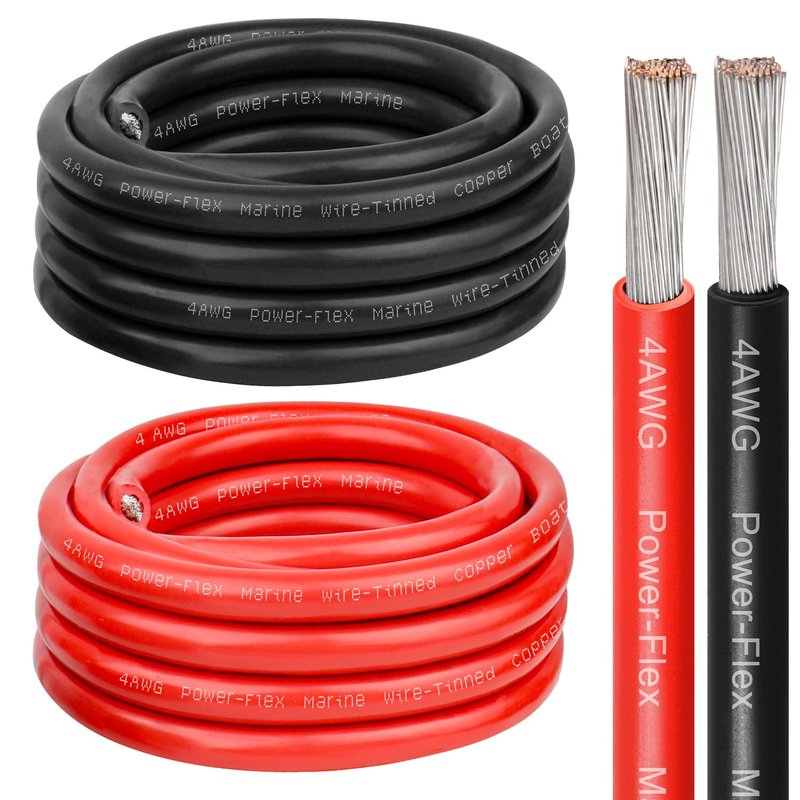4 Gauge Marine Wire, 4 AWG Tinned Copper Electrical Wire, Boat Cable for Automotive, Solar, Car Audio, Trailer, Camper & Marine Wiring(4 AWG, 10FT Red + 10FT Black)