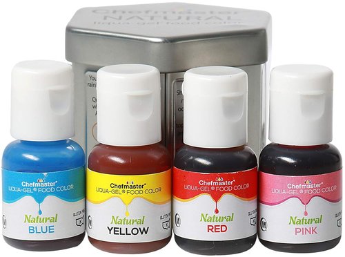 Chefmaster - Natural Liqua-Gel Food Coloring Kit - 4 Count Pack of Vibrant, Plant-Based Colors - Made in the USA