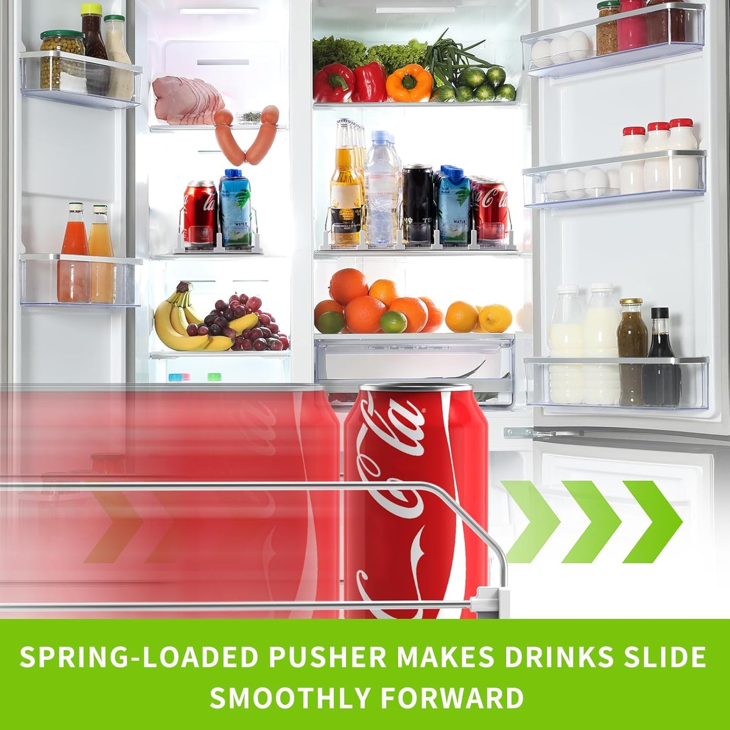 Skiennix Drink Organizer - Automatic Soda Can Dispenser for Fridge Holds Up to 10 Cans | 2 Rows