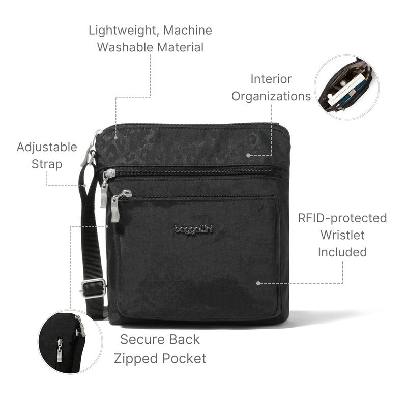 Baggallini Pocket Crossbody Travel Bag, Black Cheetah, One Size