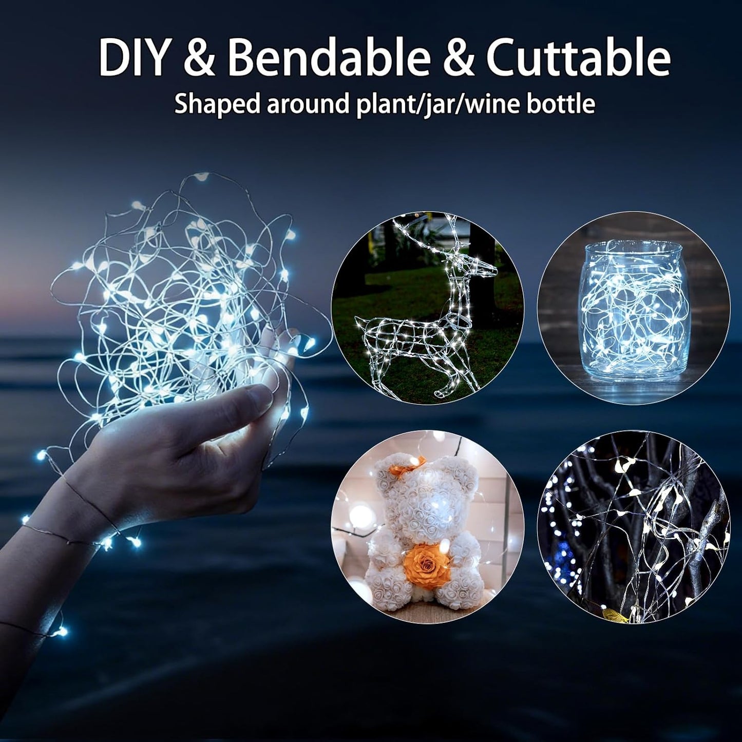 VOOKRY 30 LED Fairy String Lights - 10 ft Mini Silver Wire for DIY Crafts & Wedding Decor | Cool White