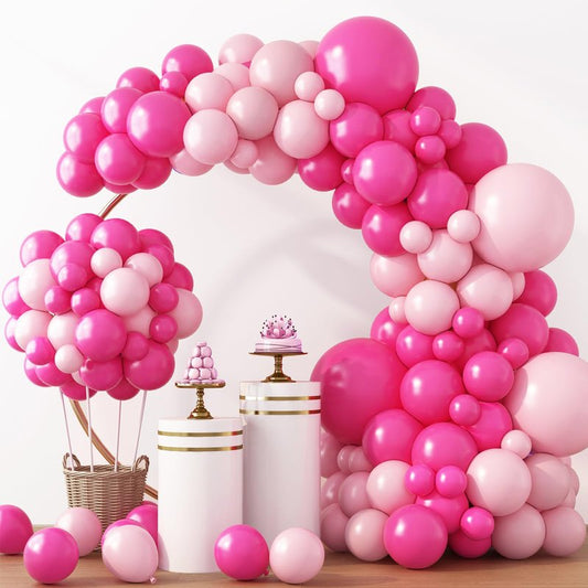 RUBFAC Baby Pink and Hot Pink Balloons 129pcs Different Sizes Pack of 18 12 10 5 Inch, Latex Magenta Pastel Pink Balloon Garland Arch Kit for Birthday Wedding Anniversary Baby Shower Princess Theme