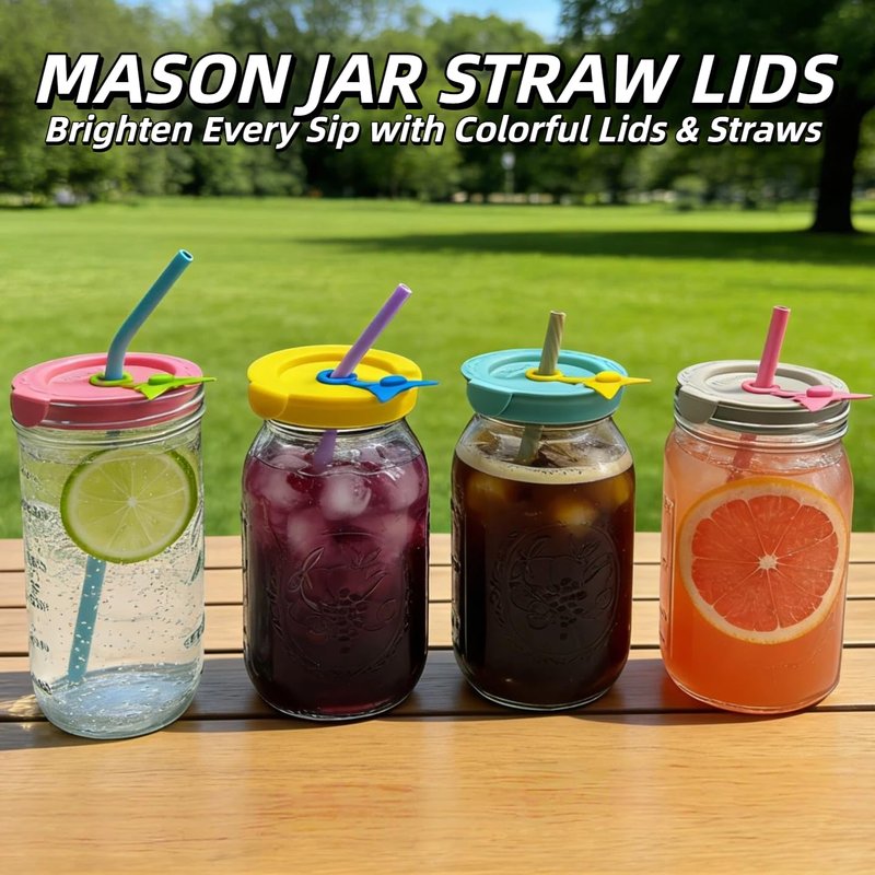 SSIBOOTO 4 Pack Silicone Mason Jar Lids with Straw Hole,Mason Jar Drinking Lids for Ball, Kerr and More,Fit Regular Mouth & Wide Mouth,Leak-Proof,Dishwasher Safe (Single Color)