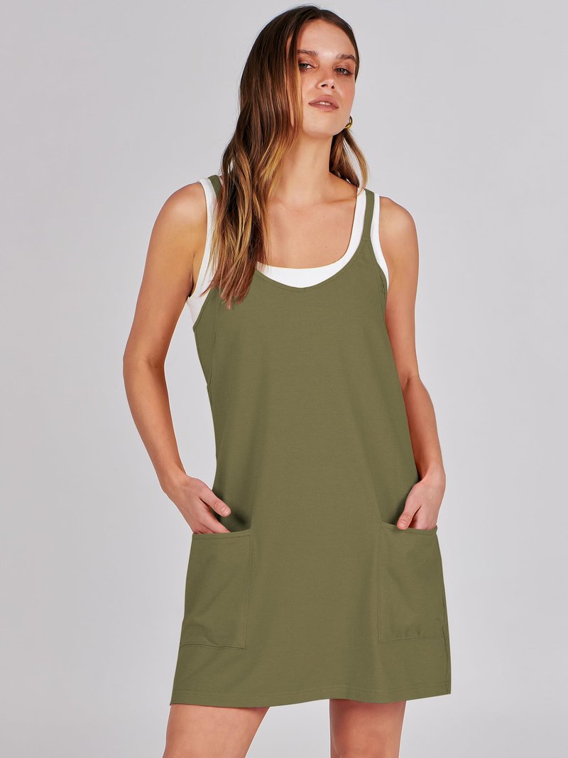 ANRABESS Women Athletic Dress Summer Tennis Workout Active Sports Mini Romper Dress Built in Shorts Travel Vacation Clothes Army Green Large