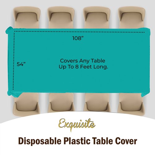 Exquisite Party Solids 6-Pack Premium Plastic Tablecloth 54in. x 108in. Rectangle Plastic Table Cover - Teal