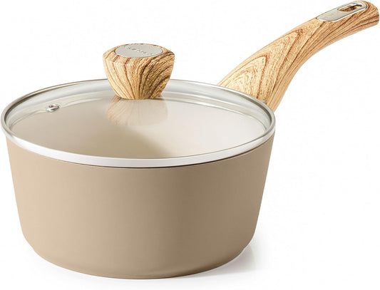 SENSARTE Nonstick Ceramic Sauce Pan - 1.5 Quart Cooking Pot with Lid & Stay Cool Handle | PFOA Free