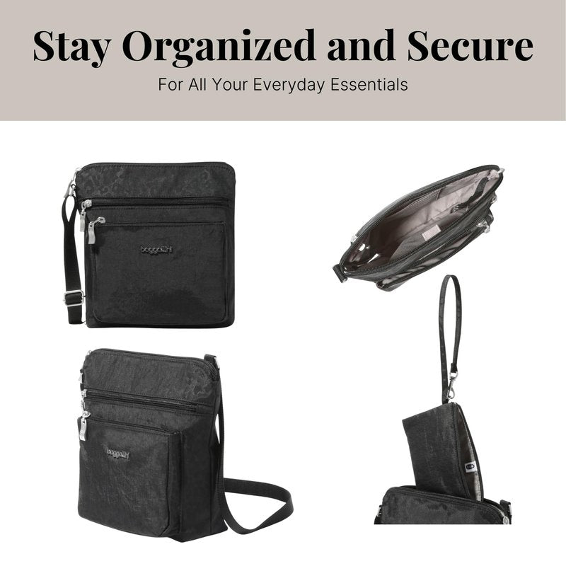 Baggallini Pocket Crossbody Travel Bag, Black Cheetah, One Size