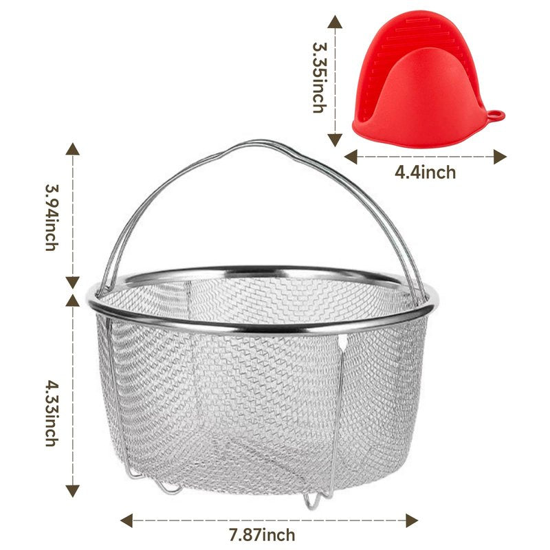 Stainless Steel Steamer Basket, Vegetable Steamer Basket for Instant Pot, Accessories 6 or 8 quart, Instant Pot Insert with Silicone Gloves, Metal Strainer for Cooking Vegetable, Eggs, Pasta, Quinoa