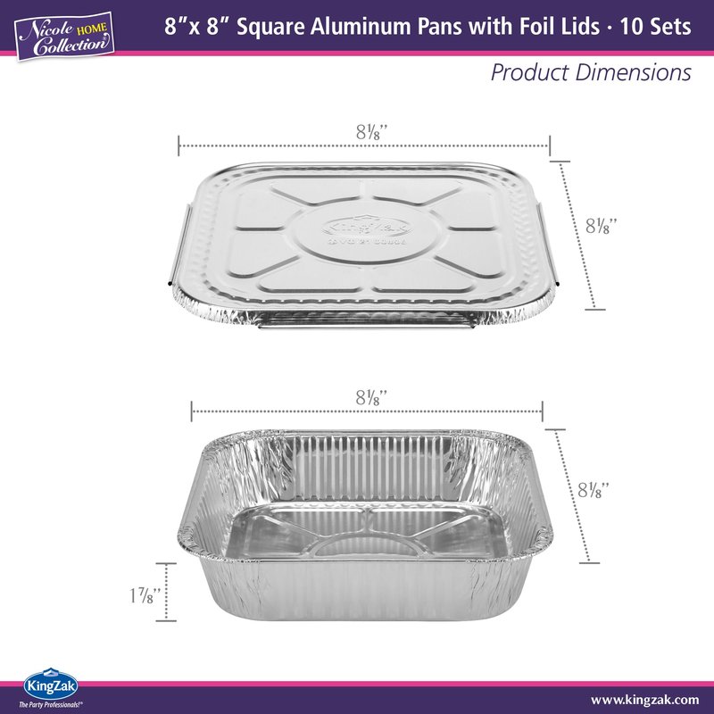 8x8 Aluminum Pans With Lids (10 Pack) 8 Inch Foil Pans With Covers - Cake Pans - Aluminum Square Pans With Lids - Disposable Food container - great For Cake Baking, Cooking, Freezing, Prepping Food