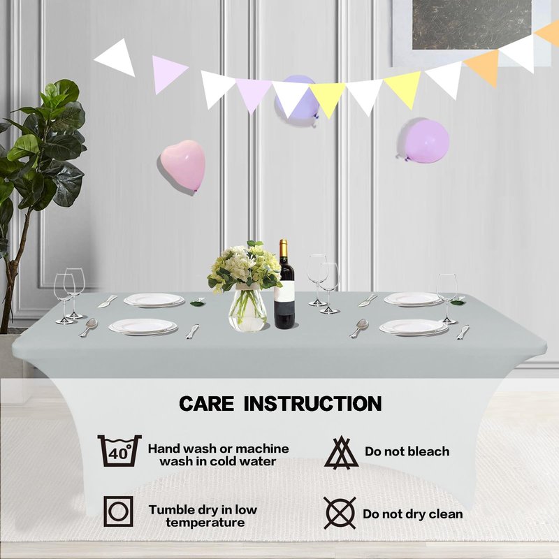 IVAPUPU 2 Pack 4FT Table Cloth for Rectangular Fitted Events Stretch Grey Table Covers Washable Cover Spandex Tablecloth Protector for Party, Wedding, Cocktail, Banquet, Festival