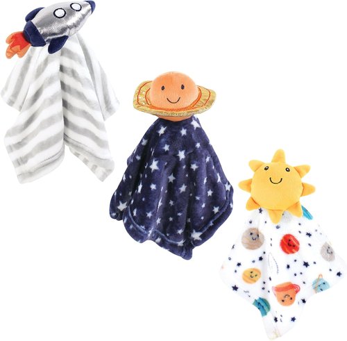 Hudson Baby Unisex Animal Face Security Blanket - Happy Planets 3-Pack | Soft & Cozy One Size