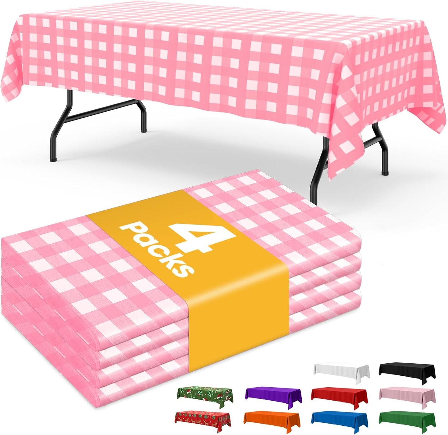 Niuara Pink Checkered Tablecloths - 4 Pack Disposable 54" × 108" Rectangle Covers for Parties & Events