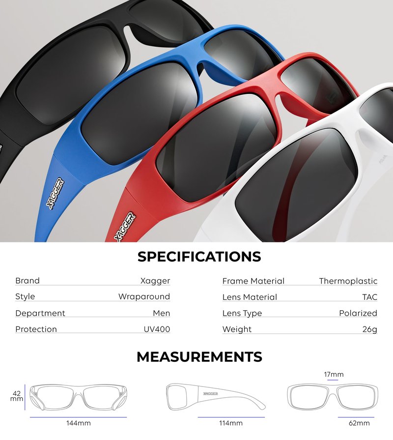 Xagger Sports Polarized Sunglasses for Men Wrap Around TR90 Frame Driving Fishing Running Sun Glasses