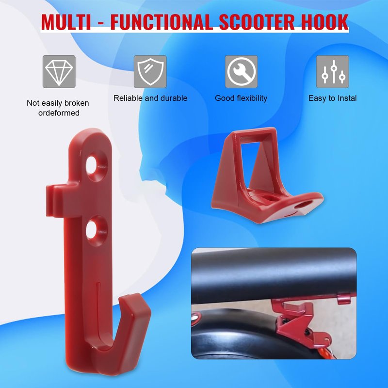 PWEOW Plastic Hook and Latch Set for GOTRAX GXL V2 XR Ultra XR, Electric Scooter Clip, Red Holder and Fender Clip for Folded Hold Scooter, with Screws