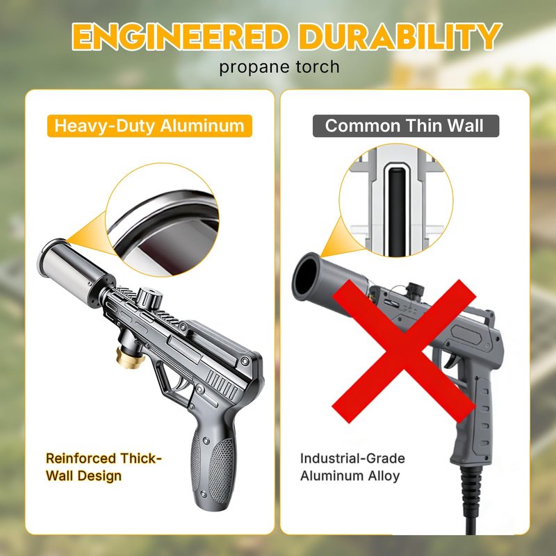 Propane Torch Gun, Adjustable Turbo Flame Blowtorch – 3272°F Max,Culinary Torch for BBQ, Searing Steak, Sous Vide, Campfire Starter (Tank Not Included)