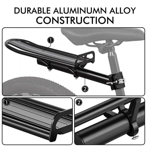 Bike Rear Rack, Adjustable Bike Cargo Rack with Quick Release Clamp Includes Tie Straps