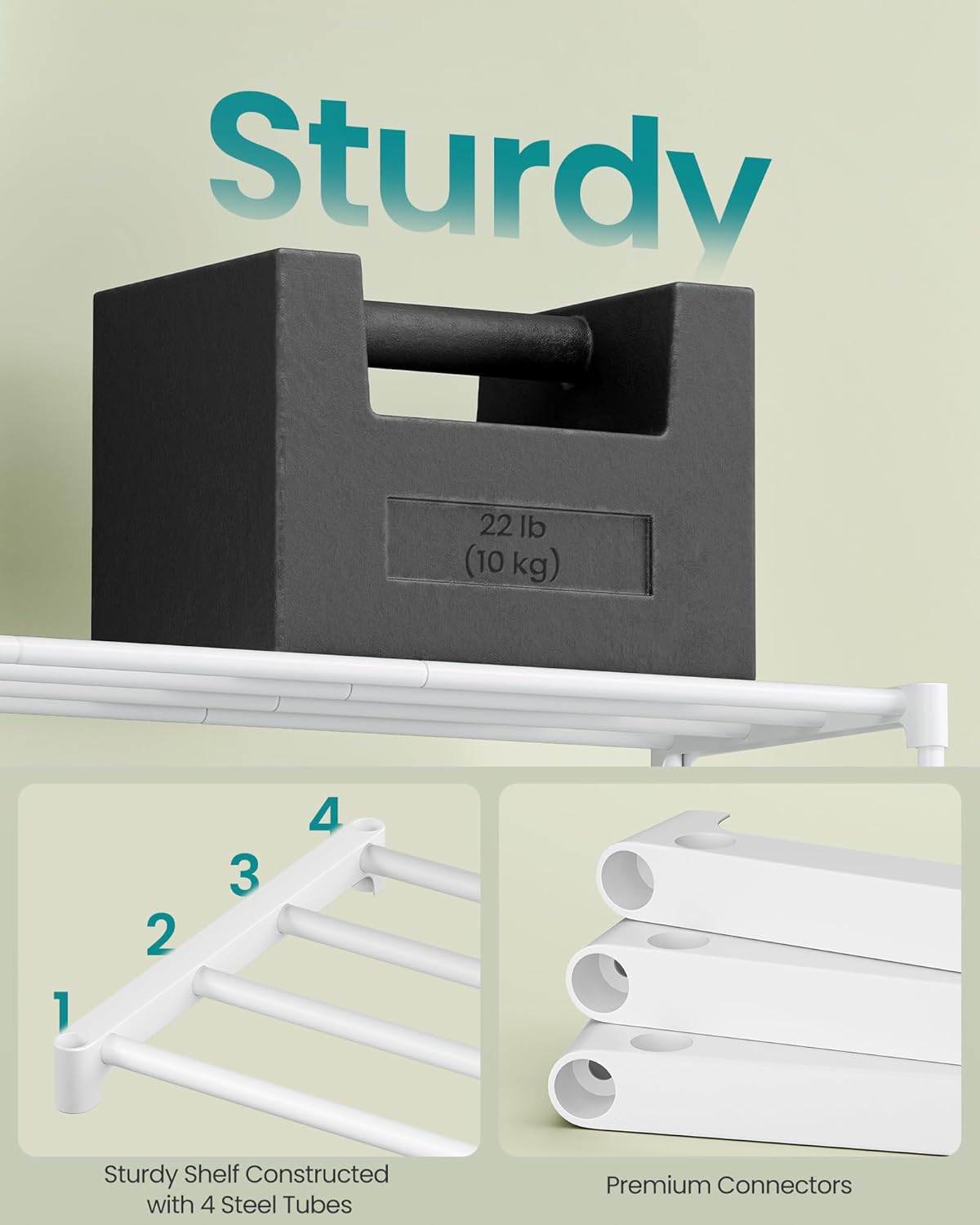 SONGMICS 4-Tier Shoe Rack - Stackable Metal Organizer for 20-25 Pairs | Pearl White, 11.8 x 36.2 x 29.1 Inches