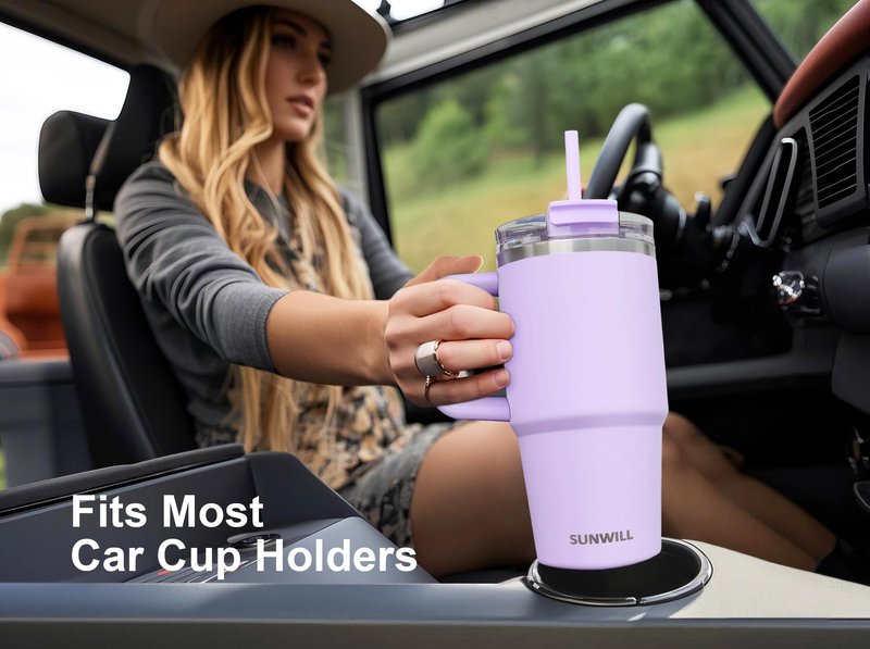SUNWILL 20 oz Tumbler with Lid, Travel Coffee Mug with Handle and Straw Leak Proof, Stainless Steel Cup Insulated for Office & Gym, Cupholder Friendly, Powder Coated Light Purple