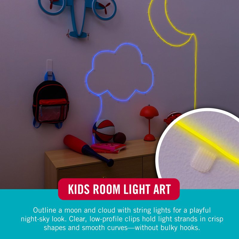 Velcro Brand Indoor Light Clips for Hanging Fairy Lights and Twinkle Lights, Adhesive Transparent Wall Clips that Blend into Your Décor, Damage‑Free and Removable, Small 48 Pack